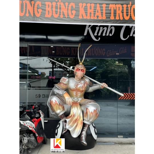 tượng ngộ không composite, tượng tôn ngộ không trang trí quán bi a, tượng tôn ngộ không sơn nhũ bạc