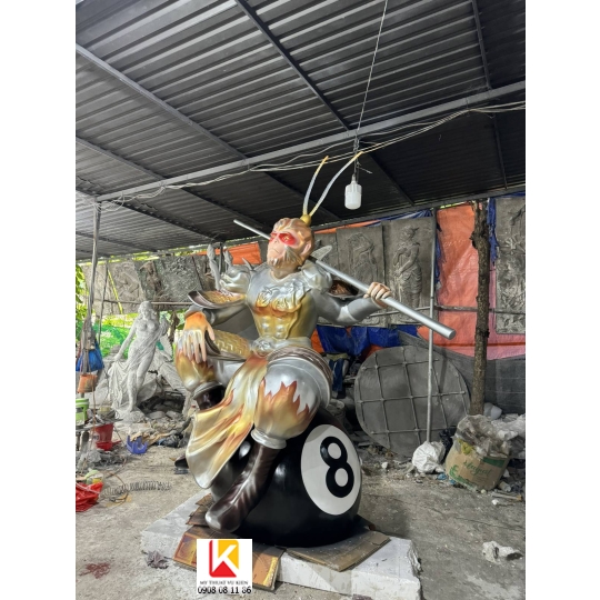 tượng ngộ không composite, tượng tôn ngộ không trang trí quán bi a, tượng tôn ngộ không sơn nhũ bạc