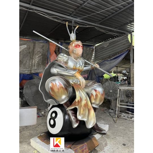 tượng ngộ không composite, tượng tôn ngộ không trang trí quán bi a, tượng tôn ngộ không sơn nhũ bạc